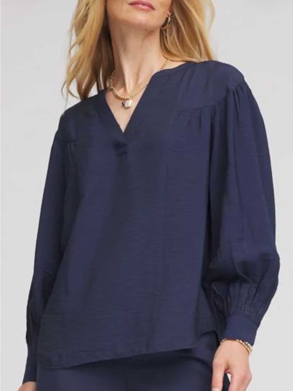 ❤️ Chico’s Plus Navy Embroidered Poet Tunic Collar Blouse
